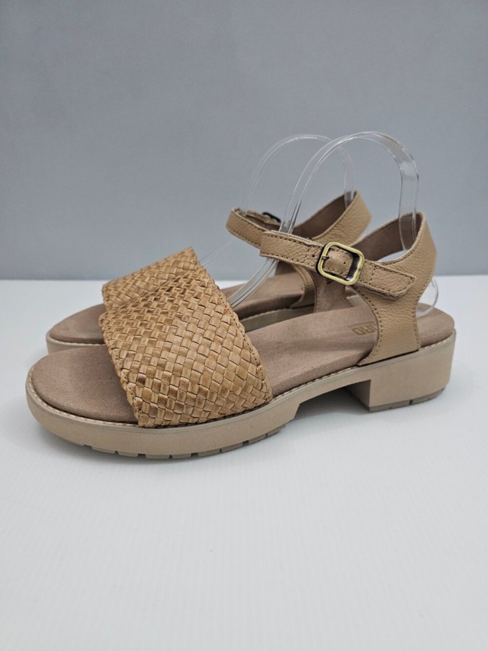 Munro Conner Sandal Womens 11 EXTRA WIDE Tan Leather Woven Platform Comfort